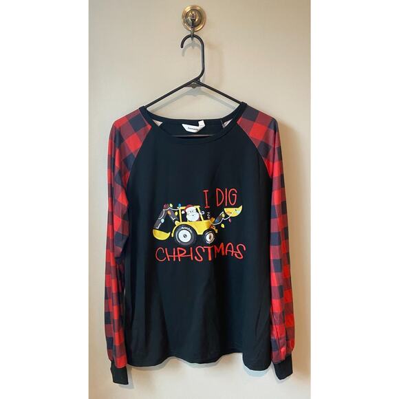 Cutematchy Men's Long Sleeve I Dig Christmas Pajama Top Red/Black Plaid, Large - Picture 1 of 6